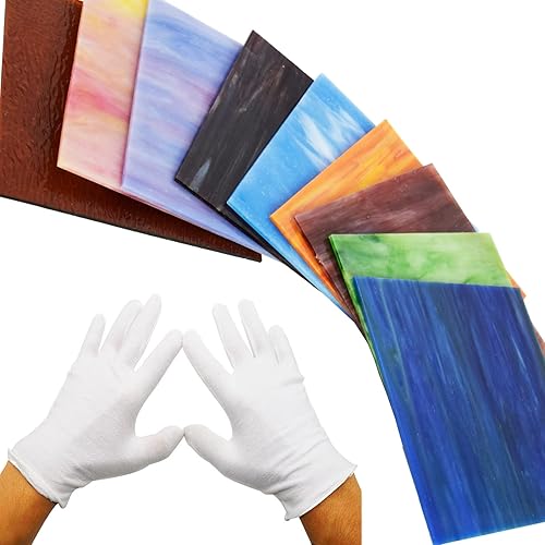 Miniatura 4 de KIPHEPI Paquete de 9 hojas de vidrieras de texturas mixtas 6 x 6 pulgadas suministros de vidrio catedral azulejos de vidrio mosaico para