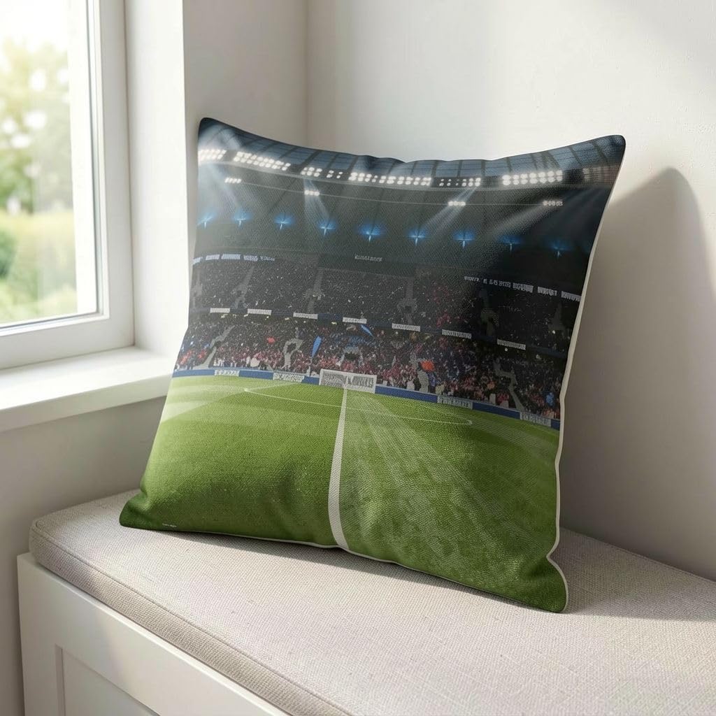 Soccer-02 Stadium Night Soccer Field Throw Pillow Cover Football Pitch Cushion Case