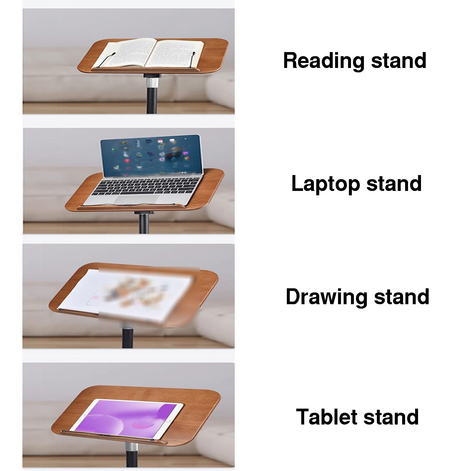 Support De Livre Sur Pied, Support De Livre Au Sol Avec Hauteur Et Angle Réglables, Support De Musique Polyvalent Avec Clips De Page, Capacité De Charge De 15 Kg(Brown,50-90cm)