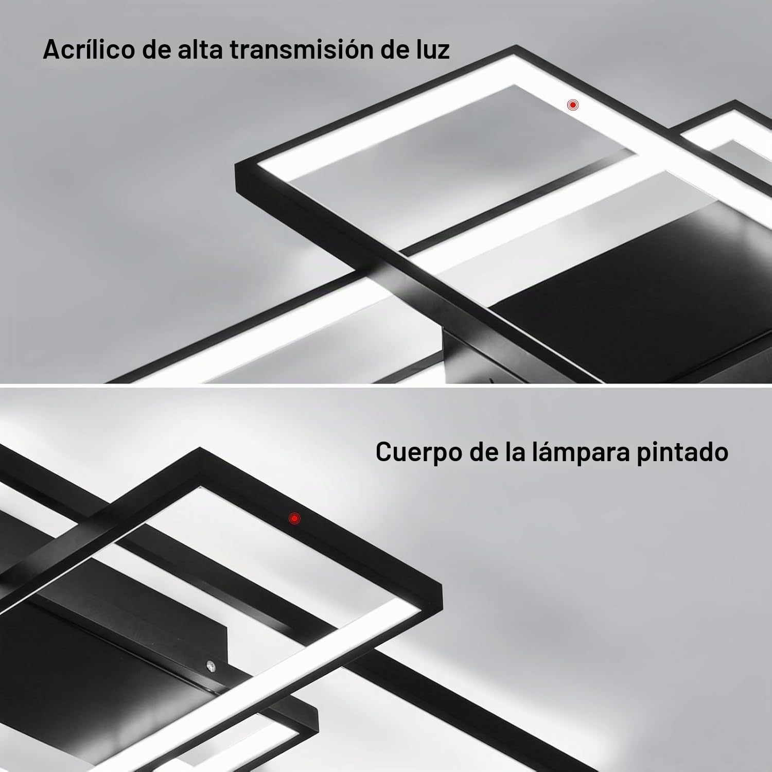 Plafón LED simple techo moderno lámpara salón de techo atmósfera rectangular focos lámpara de cama de aluminio acrílico reflectores regulable continuo con mando a distancia, negro, 140 cm de longitud