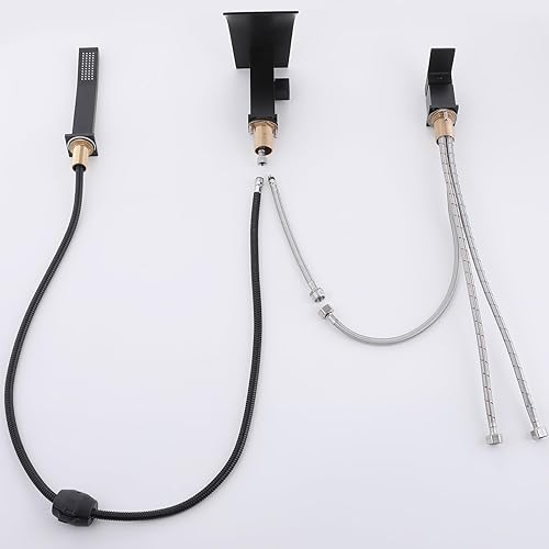 Miniatura 8 de FSCEPIXI Grifo de bañera romana en cascada con ducha de mano, grifo de bañera de montaje en cubierta con pulverizador, juego de grifo de bañera de