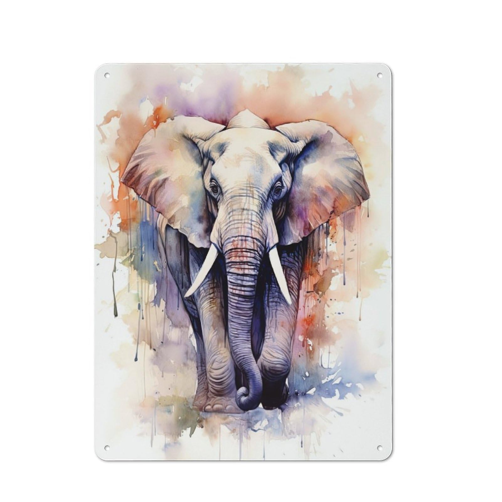 Junmoney Elephant Watercolor For Lounge Or Reading Corner, Vintage Metal Sign 40X30cm, For Cooler-Season Styling In Lounge And Reading Corner