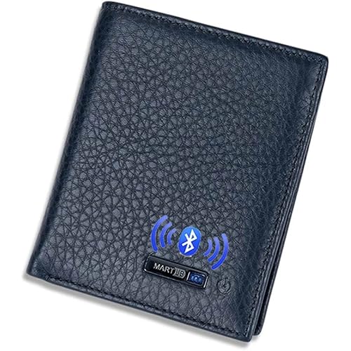 Clever Anti-Lost Wallet with Alarm, Bluetooth, Position Record (via Phone GPS) Tracker Item Finder, Bifold Cowhide Leather Locator Intelligent Trackable Minimalist Credit Card Purse