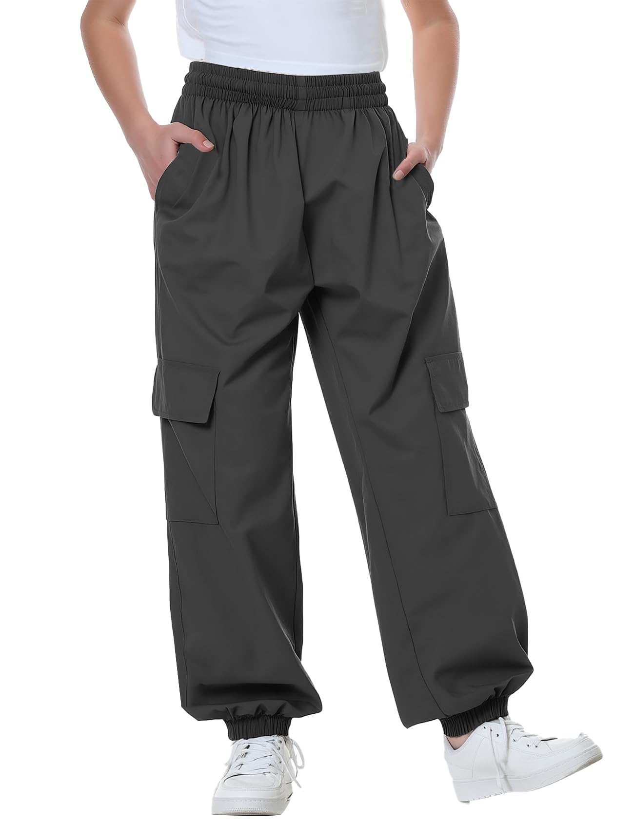Flygo Boys Cargo Joggers Pants Quick Dry Hiking Pants Lightweight Outdoor Water-Resistant Athletic Track Trousers