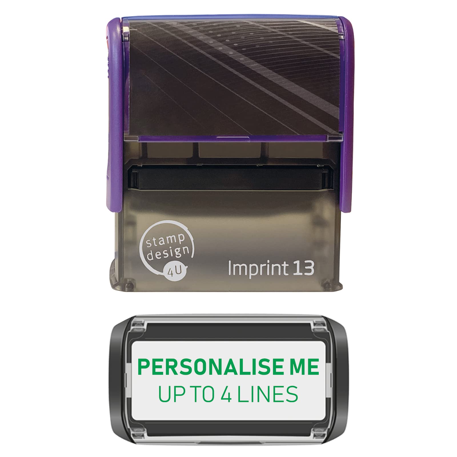 Stamp Design 4U Imprint 13 58x22mm 4 Line Personalised Stamp Premium Custom Made Self-Inking Business Address Rubber Stamp with Green Ink