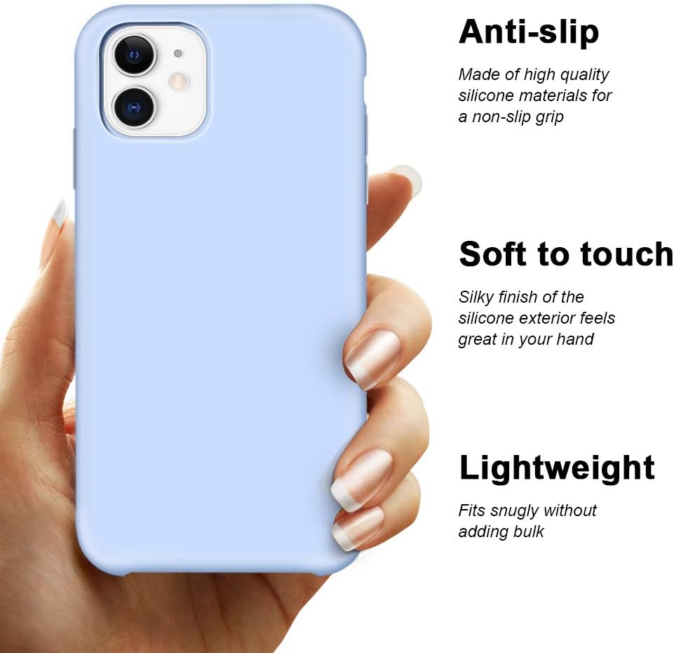 Anuck Case for iPhone 11 Case 6.1 inch, Anti-Slip Liquid Silicone Gel Rubber Bumper Case with Soft Microfiber Lining Cushion Slim Hard Shell Shockproof Protective Case Cover - Light Blue