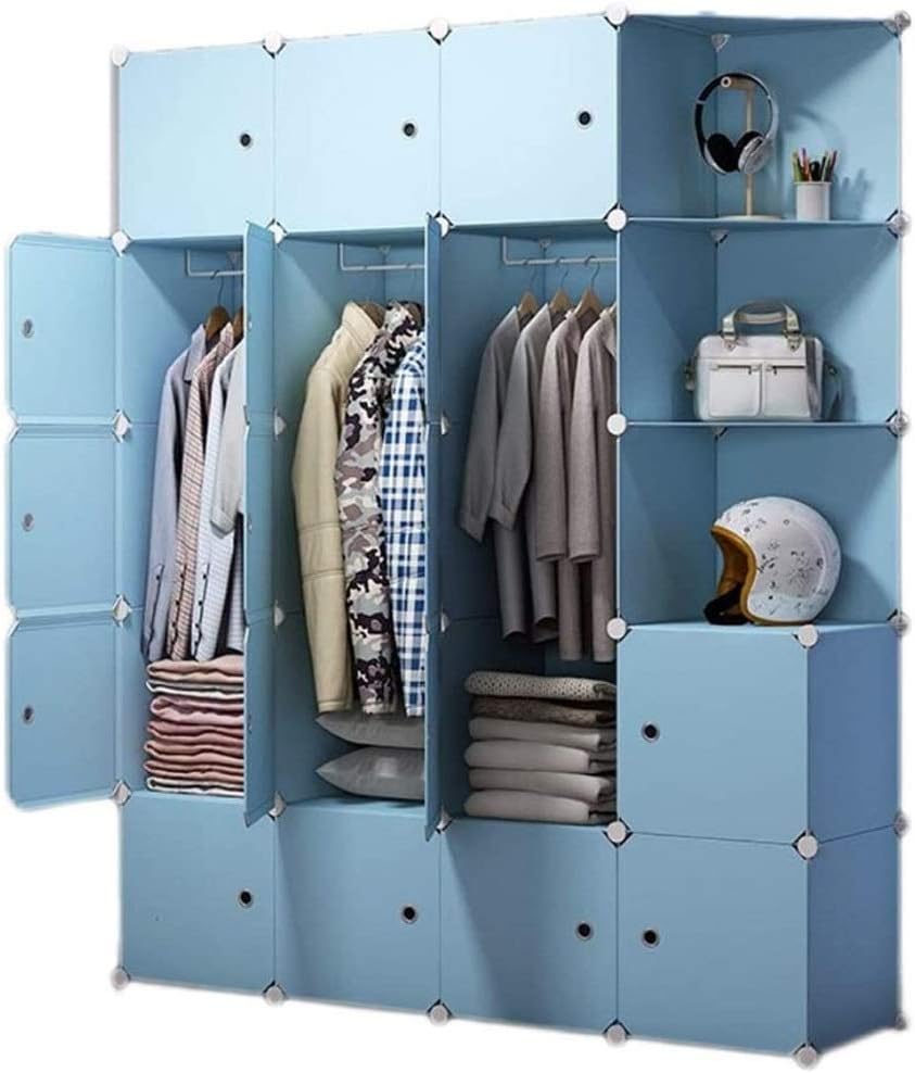 Closet Modern Simple Wardrobe Bedroom Home Combination Armoire Cloth Art Portable Closet Space Saving Simple Wardrobe Wardrobe (Color : Blue)