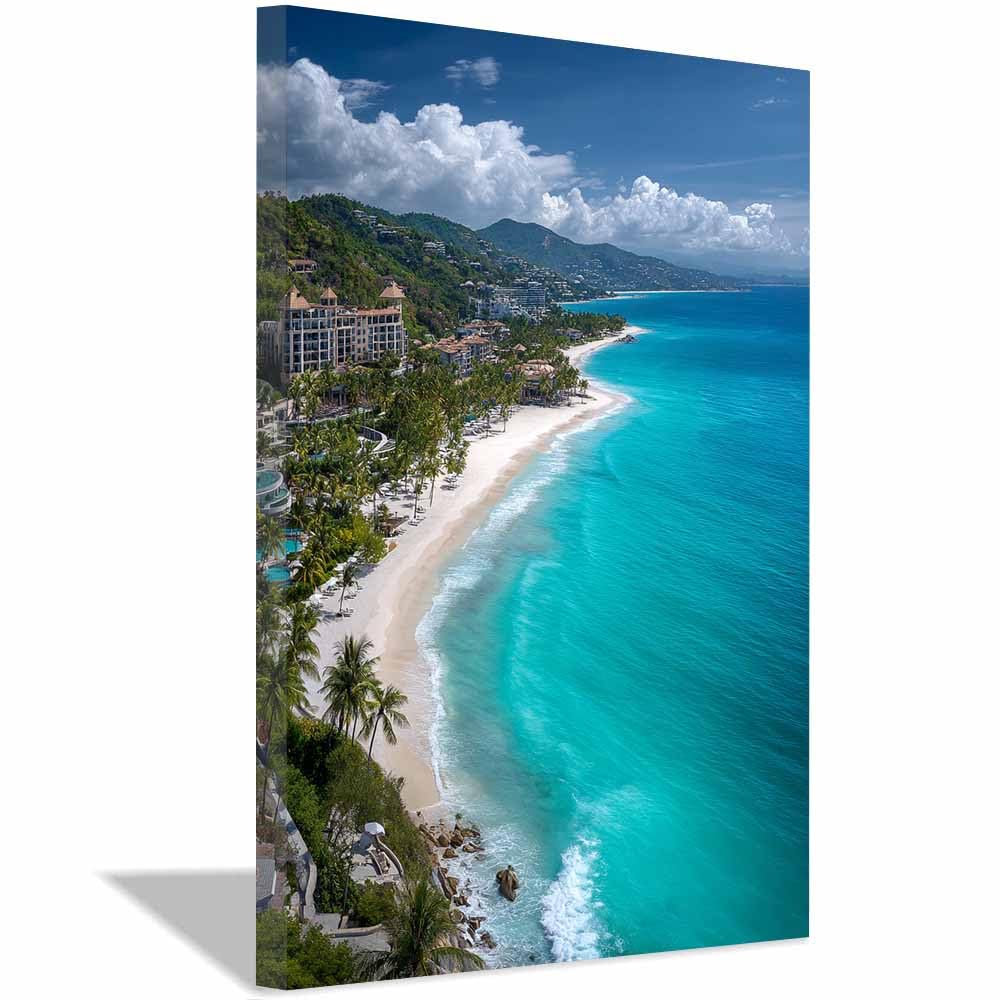 HOQIU Natural scenery wall art Tropical Resort Aerial Views decorative painting, wall art, for Living Room Bathroom Bedroom Kitchen Decoration.(Multicolor)-70x100cm Framed