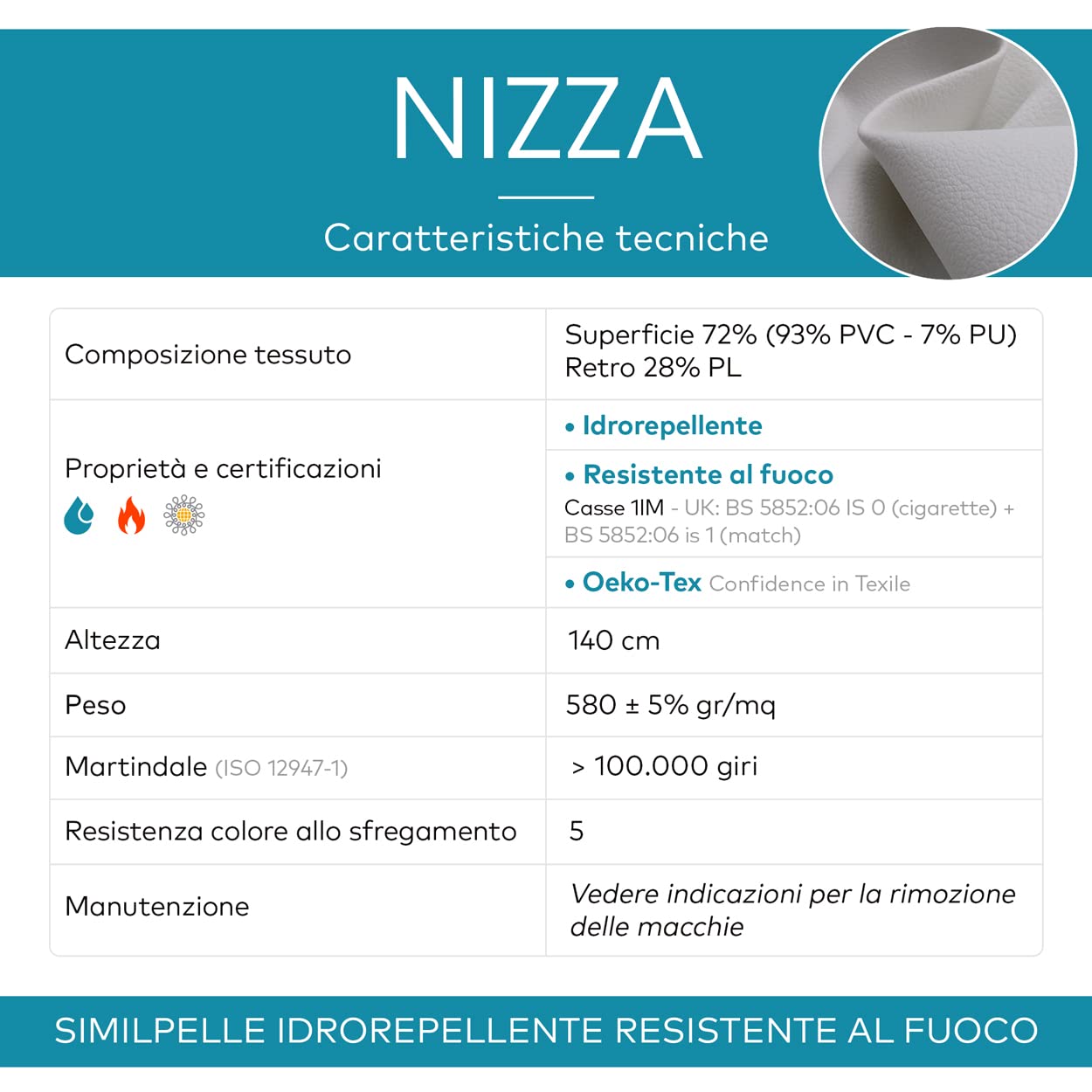 DESHOME Nizza - Tessuto al metro Ecopelle Similpelle nautica Idrorepellente resistente al fuoco Stoffa per arredo barche divani, cuscini, tappezzeria - 1 metro, Fango