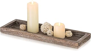Romadedi Rustic Decorative Wood Candle Tray - 15" Wooden Long Narrow Tray Candle Holder, Farmhouse Small Trays for Coffee Table Centerpieces Dining Room Kitchen Countertop Home Decor, Brown
