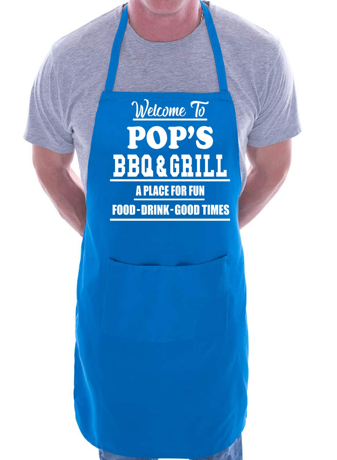 Print4u Men's Blue Welcome To Pop's Barbecue Cooking Apron Novelty Gag Gift Fathers Day Present For