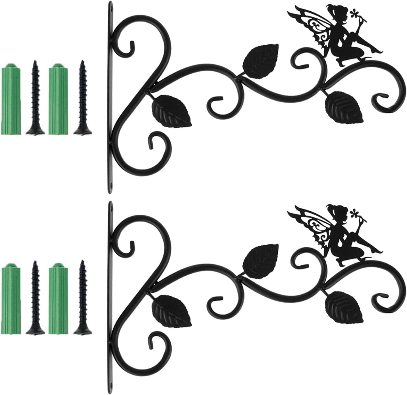 2X Wall Mounted Hanging Basket Plant Hanger W/Hooks, 3 Leaf Quiet Fairy