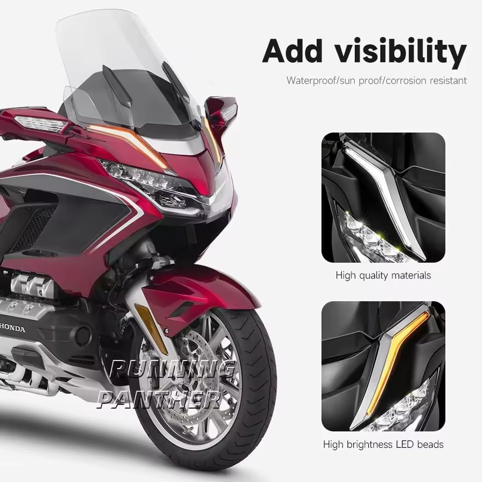 Strike Windshield Trim LED Decorative Light Turn Signal Light for Honda Gold Wing GL 1800 GL1800 Tour DCT 2018-2023 (Black - Grey)