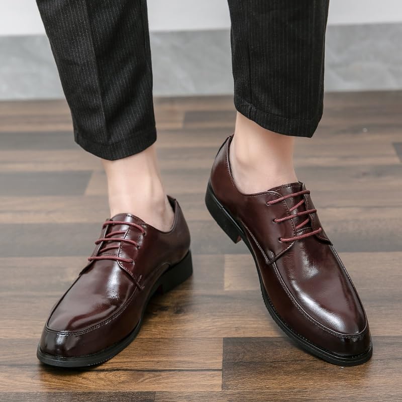 Formal Shoes Dress Oxford for Men Lace Up Pointed Toe Faux Leather Derby Shoes Rubber Sole Anti-Slip Low Top Business3