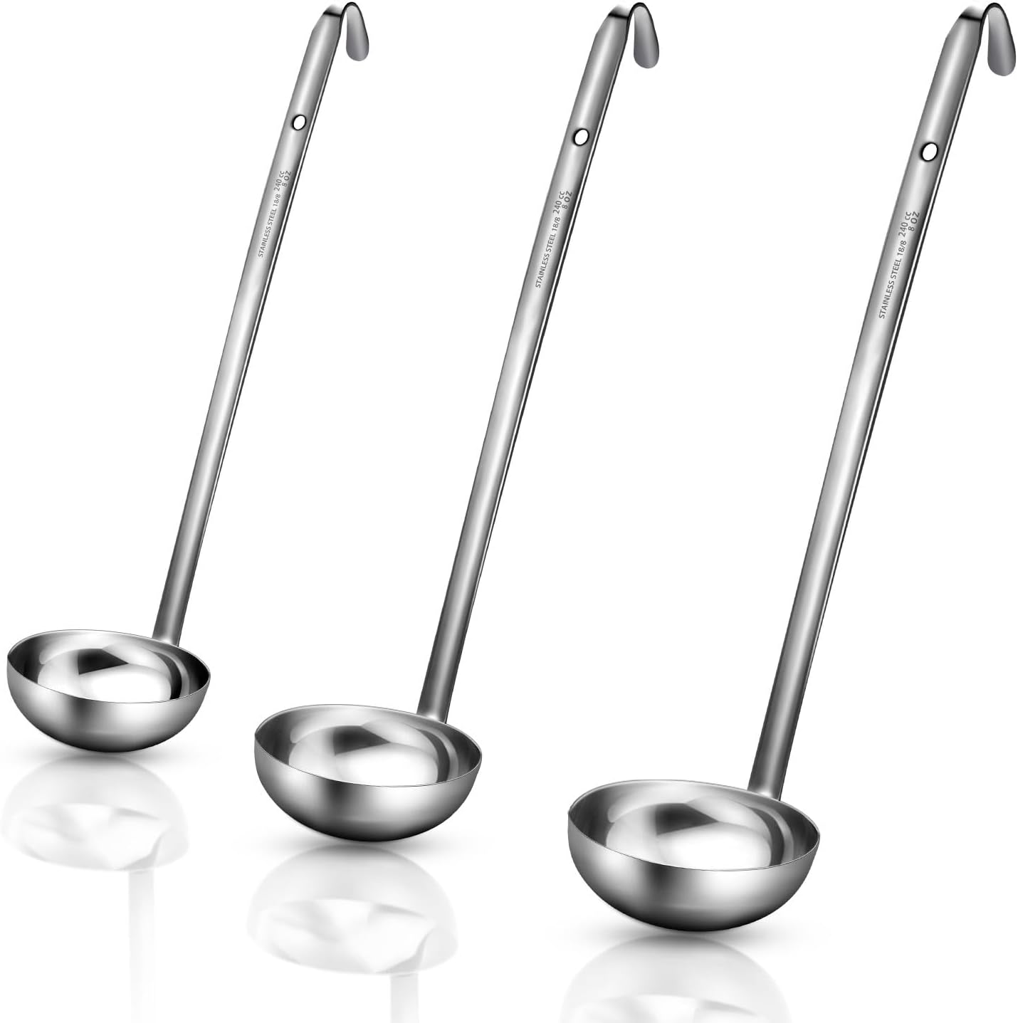 meekoo 3 Pieces Stainless Steel Ladle Soup Handle Ladle with Pouring Rim for Kitchen Cooking Soup Sauce (8 oz)