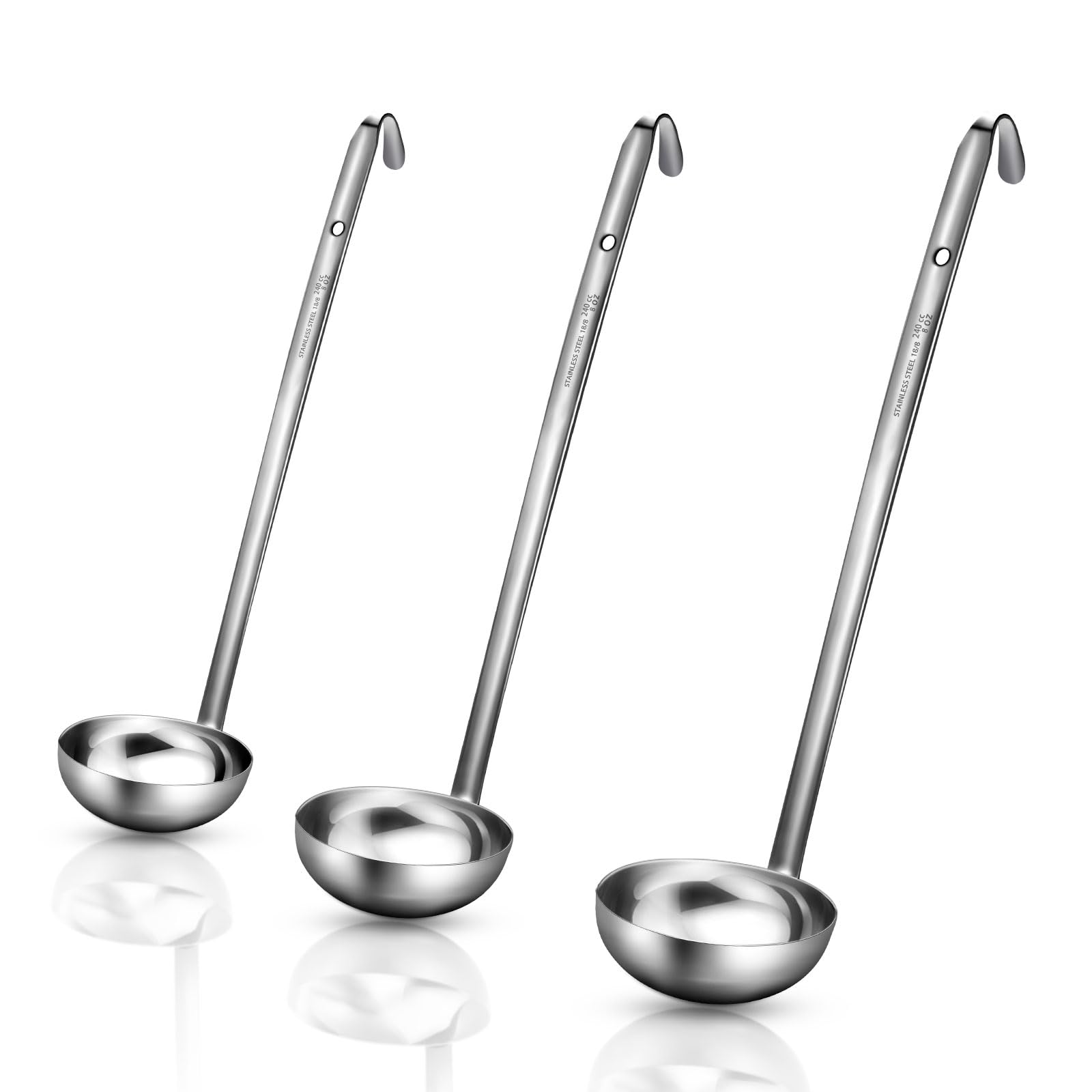 3 Pieces Stainless Steel Ladle Soup Handle Ladle with Pouring Rim for Kitchen Cooking Soup Sauce(8 oz)