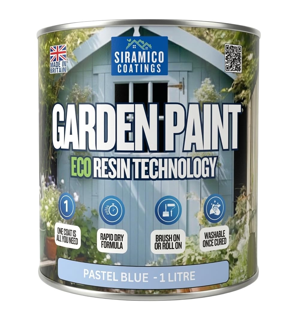 Siramico Coatings Pastel Blue Garden Paint – 1 Litre - Eco Resin Premium One Coat Garden Paint For Garden Furniture (Pastel Blue)