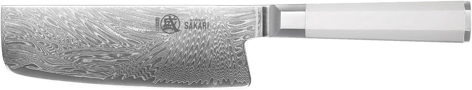 MITSUMOTO SAKARI 6.5-Inch Japanese Nakiri Knife, VG-Pro Damascus