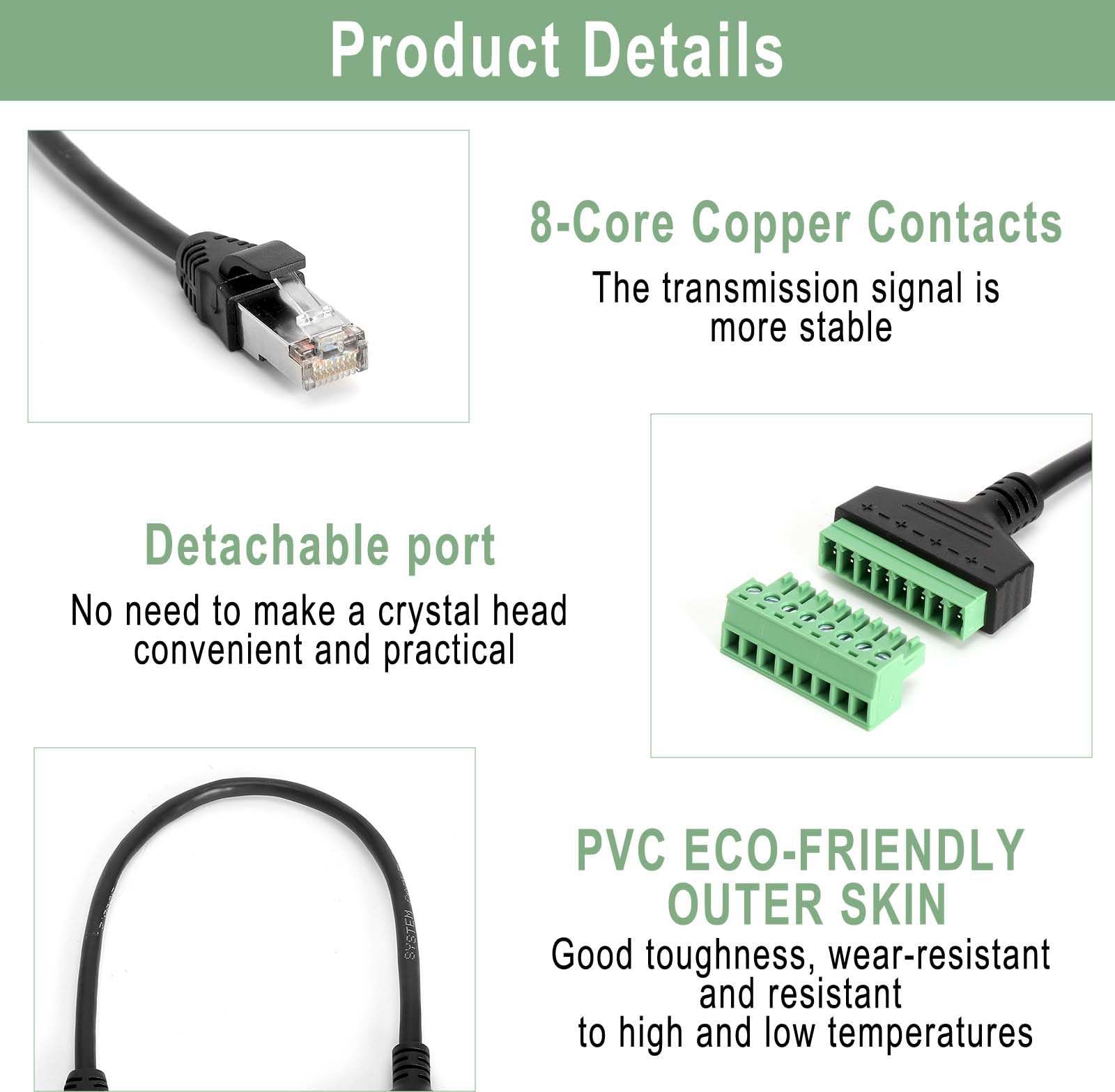 2 sztuki złącza RJ45 na 8-pinowy blok zacisków śrubowych - adapter do łączenia kabli LAN, złącze LAN, złącze Ethernet 8-pinowe, RJ45 8 pin 30 cm z wkrętakiem do przedłużacza Ethernet Cat5 Cat6 Cat7