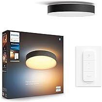 Philips Hue White Ambiance Enrave, Plafoniera Smart, Media, con Bluetooth, 19.2 W, Telecomando Dimmer Switch Inlcuso, Nero