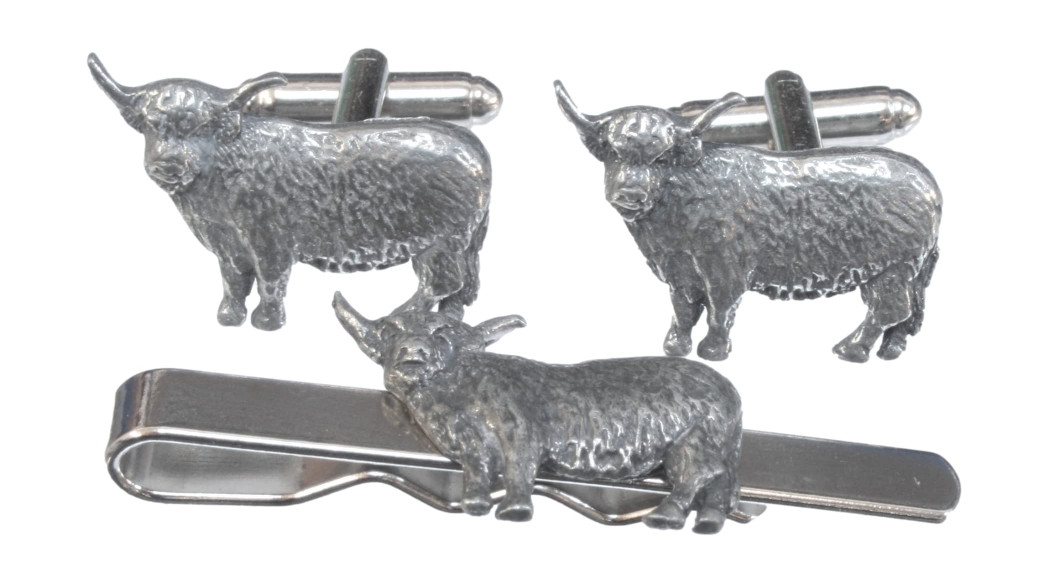 Set regalo con gemelli e fermacravatta a forma di mucca Highland