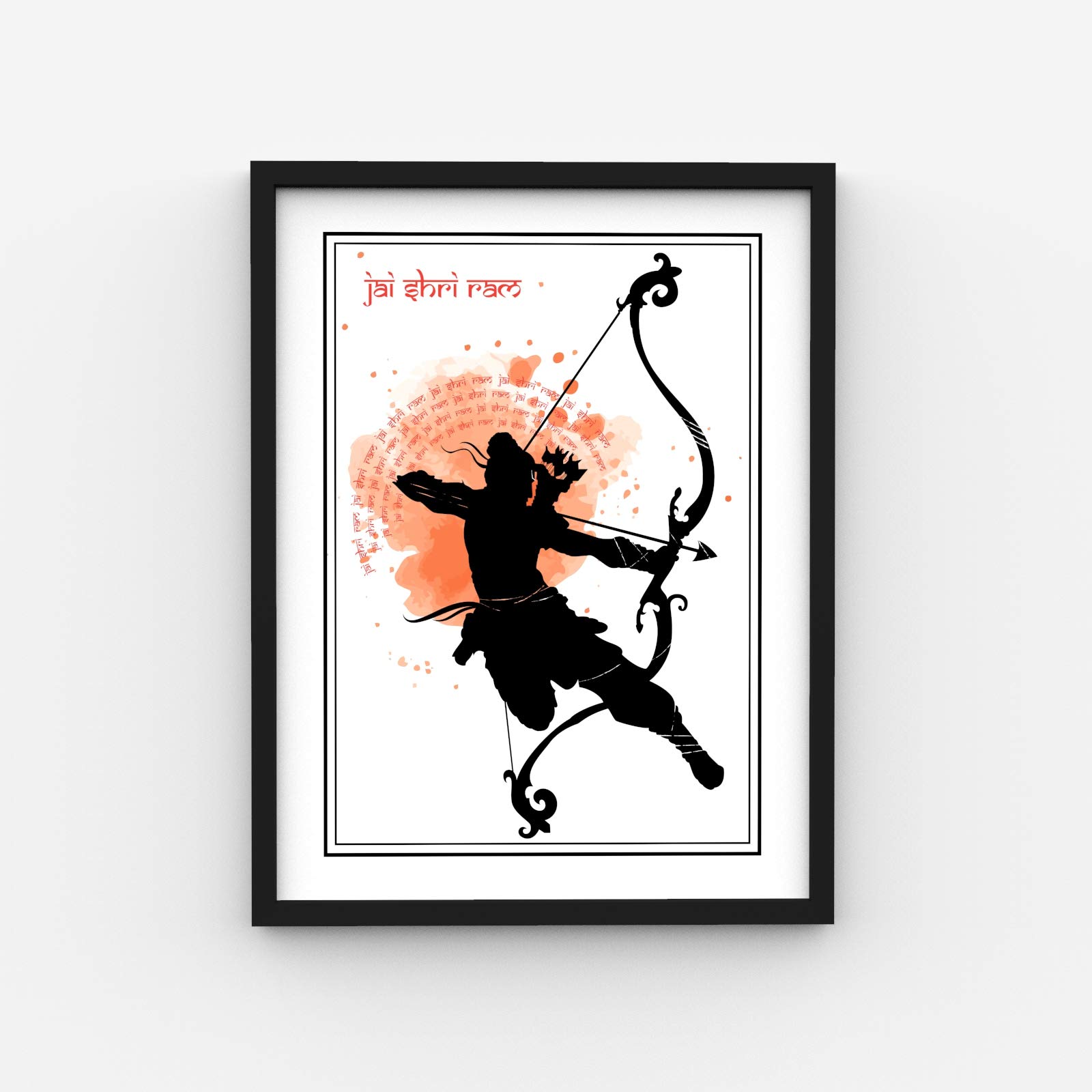 TenorArts Shri Ram Laminated Coating on Poster Framed Painting with Matt Finish Black Frame (9inches x 12inches) (White)