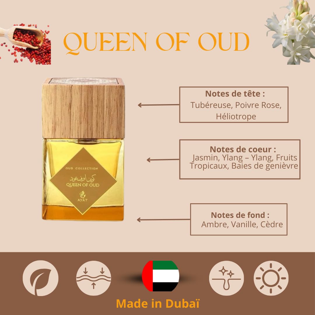 AYAT PERFUMES Eau de Parfum OUD COLLECTION 100 ml – Senteur Arabian pour Hommes et Femmes – Une Fragrance Orientale Sensuelle, Conçue et Fabriquée à Dubaï – Queen Of Oud