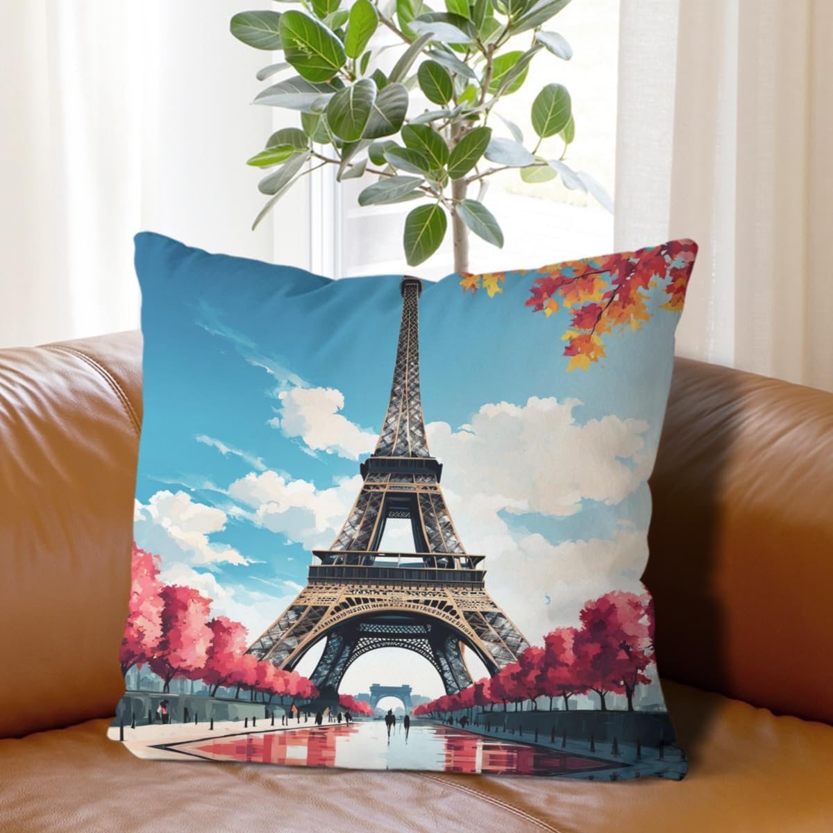 Art and Beyond Accent Pillowcase Beautiful Eiffel Tower Paris France Throw Pillowcover Parisian Travel Landmark Design Throw Pillow Case Cushion Cover for Bedroom Dorm Living Room Decor image 5