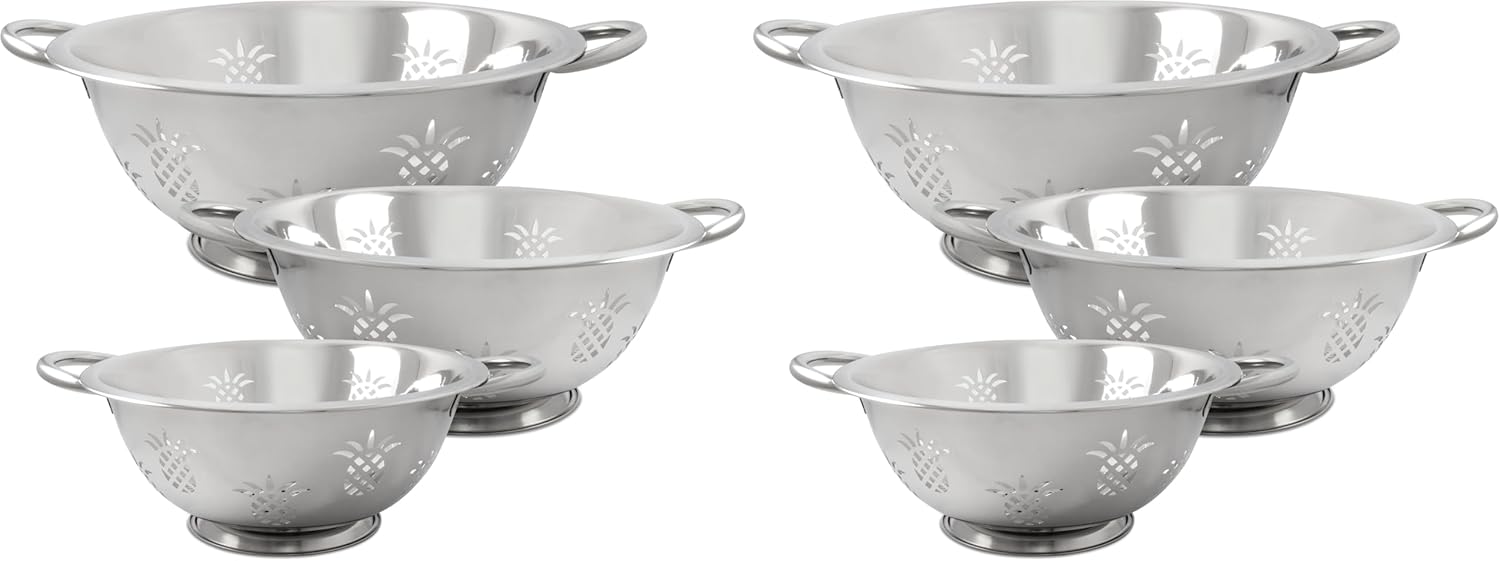 ExcelSteel 730 Stainless Steel Pineapple Colanders, Set of 3 (Pack of 2)