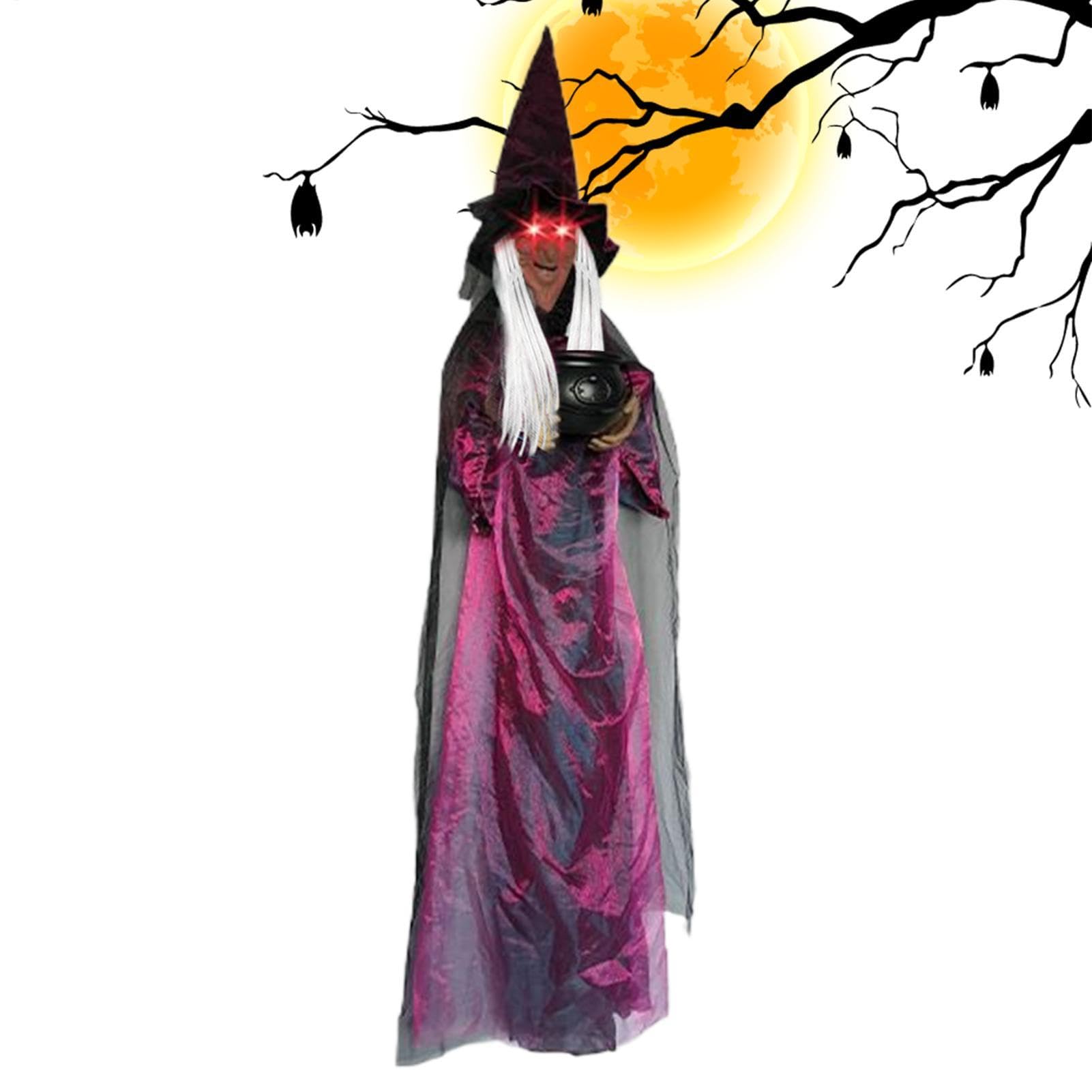 Dekoracja Wiedźmy Halloween Figurka Naturalnej Wielkości 180 Cm Do | Dekoracja Halloween Z Jarzącymi Oczami I Kotłem Do Nawiedzonych Domów, Imprez I Wnętrz