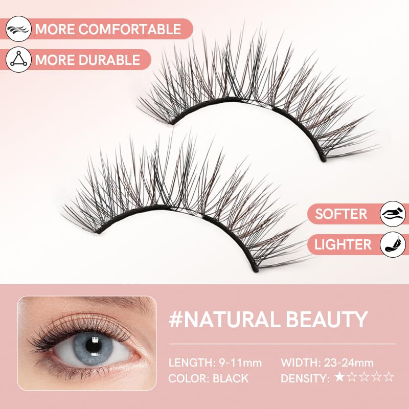 Magnetic Eyelashes with Applicator Natural Reusable Soft Magnetic Lashes Without Eyeliner, Glue-free False Eyelashes Lightweight, Waterproof, Easy to Wear, No Makeup Remover Required(Beauty Style)