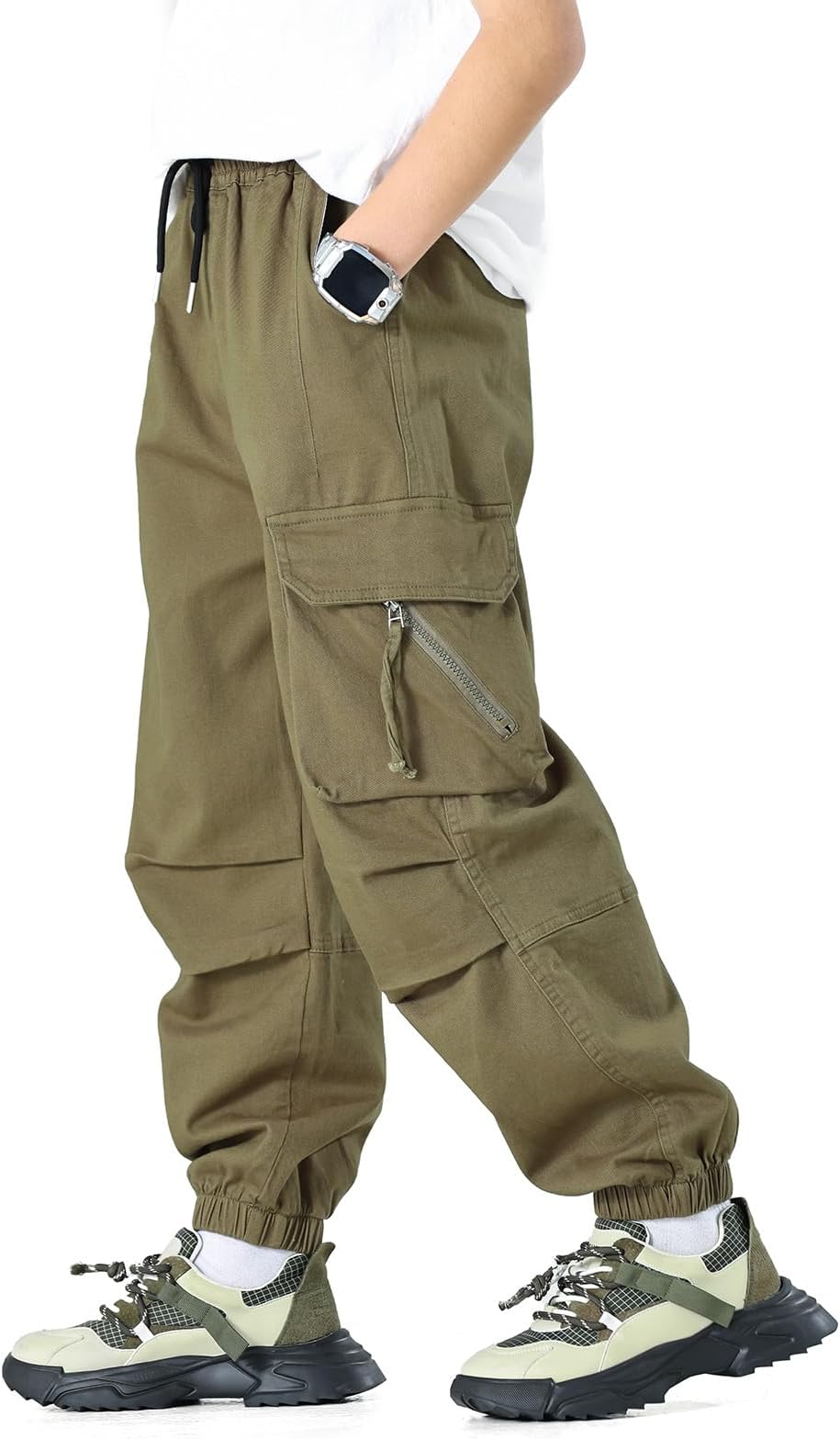 MINI PANDABoys' Jogger Pants, Kids' Stretch Twill Casual Cargo Pants