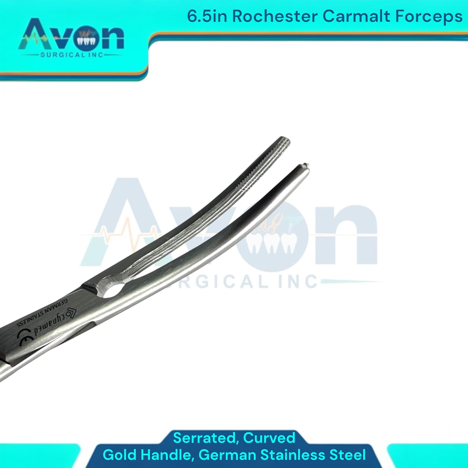 Pack of 3pcs - German Stainless Steel Gold Handle Rochester Carmalt Hemostat Forceps, 6.5 Inches, Serrated Jaws with Longitudinal Grooves