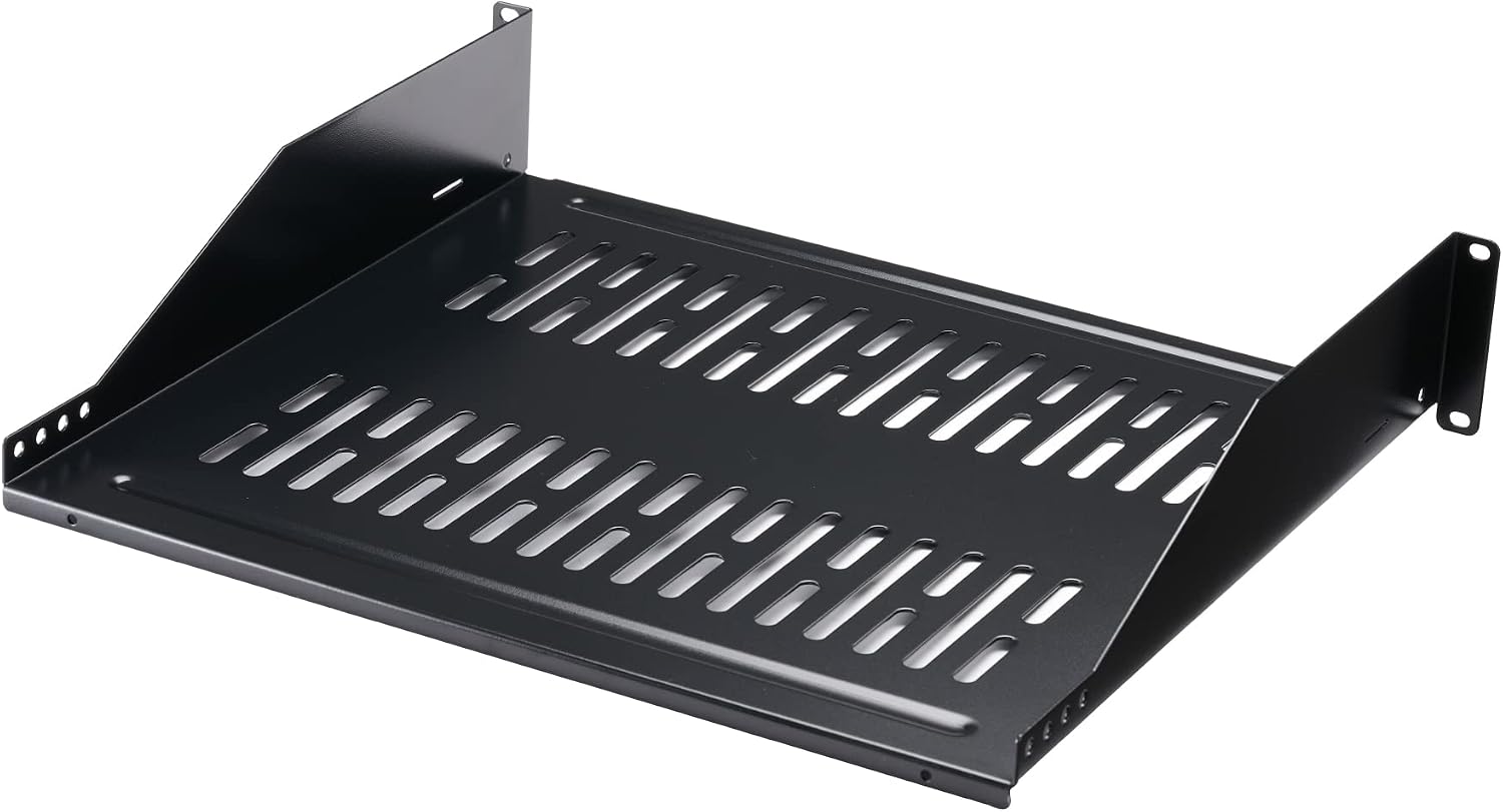 Rack Shelf 2U Vented Server Rack Mount Cantilever Tray, 16 inches Deep, Heavy Duty 50 lbs, Black