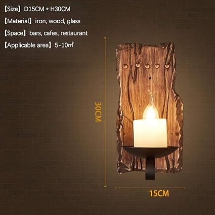 Lfoute Retro Indoor Wandlamp Houten Wandlamp E27 Antieke Industriële Wandlamp Creatief Kaarslicht Rustiek Glazen Kap Vintage Nostalgie Loft Deco Woonkamer Restaurant Bar Cafe Gang Lampen,B photo 3