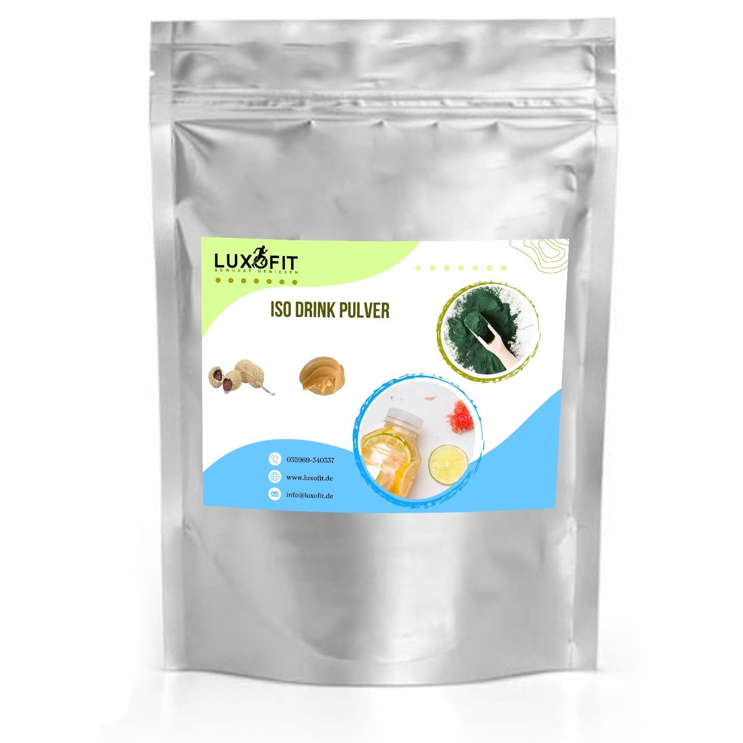 Luxofit Erdnussbutter Isotonisches Getränkepulver, L-Carnitin, Sportgetränk, Einfache und schnelle Zubereitung, Elektrolytgetränk, Natürliche Farbstoffe (10 Kg)