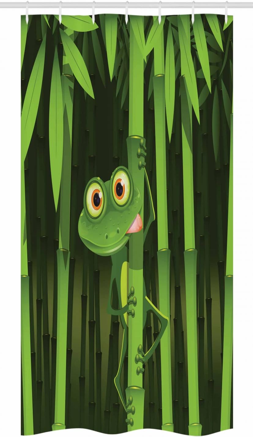 Ambesonne Animal Stall Shower Curtain, Funny Illustration of a Friendly Fun Frog Character on Jungle Trees Nature Forest Cartoon, Fabric Bathroom Decor Set with Hooks, 36" W x 72" L, Green