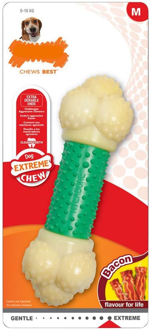 Nylabone Double Action Power Chew Durable Dog Toy Bacon Flavor Small/Regular - Up to 25 lbs.