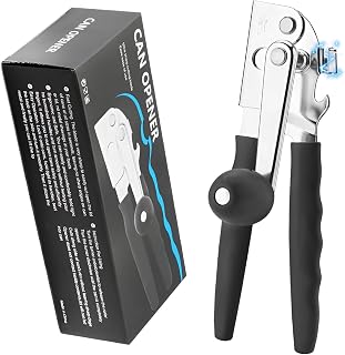 AGIgear Commercial Stainless Steel Can Opener - Heavy Duty Manual Hand Crank with Ergonomic Long Handles & Bottle Opener, Black