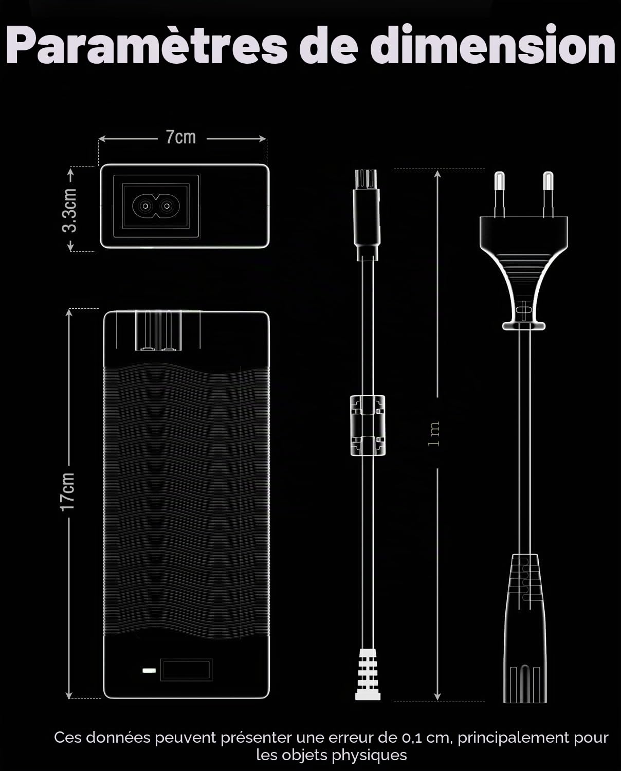 Chargeur Compatible avec Inmotion S1/L9 E-Scooter, Alimentation 63V 1.8A pour Batterie au Lithium 54V, Connecteur à 3 Broches, Adaptateur de Chargeur de Batterie Li-ION, Accessoires d'origine