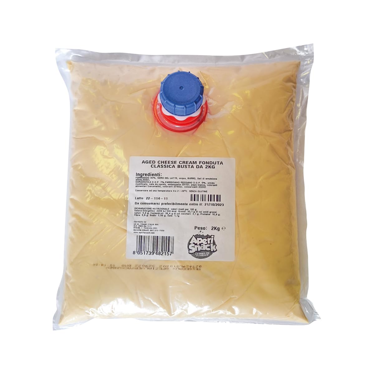 Aperisnack® - AP05.006.06 - FUSO® Formaggio Fonduta Classica CREAM 47% busta da 2kg pronto all’uso premium – Fonduta Classica