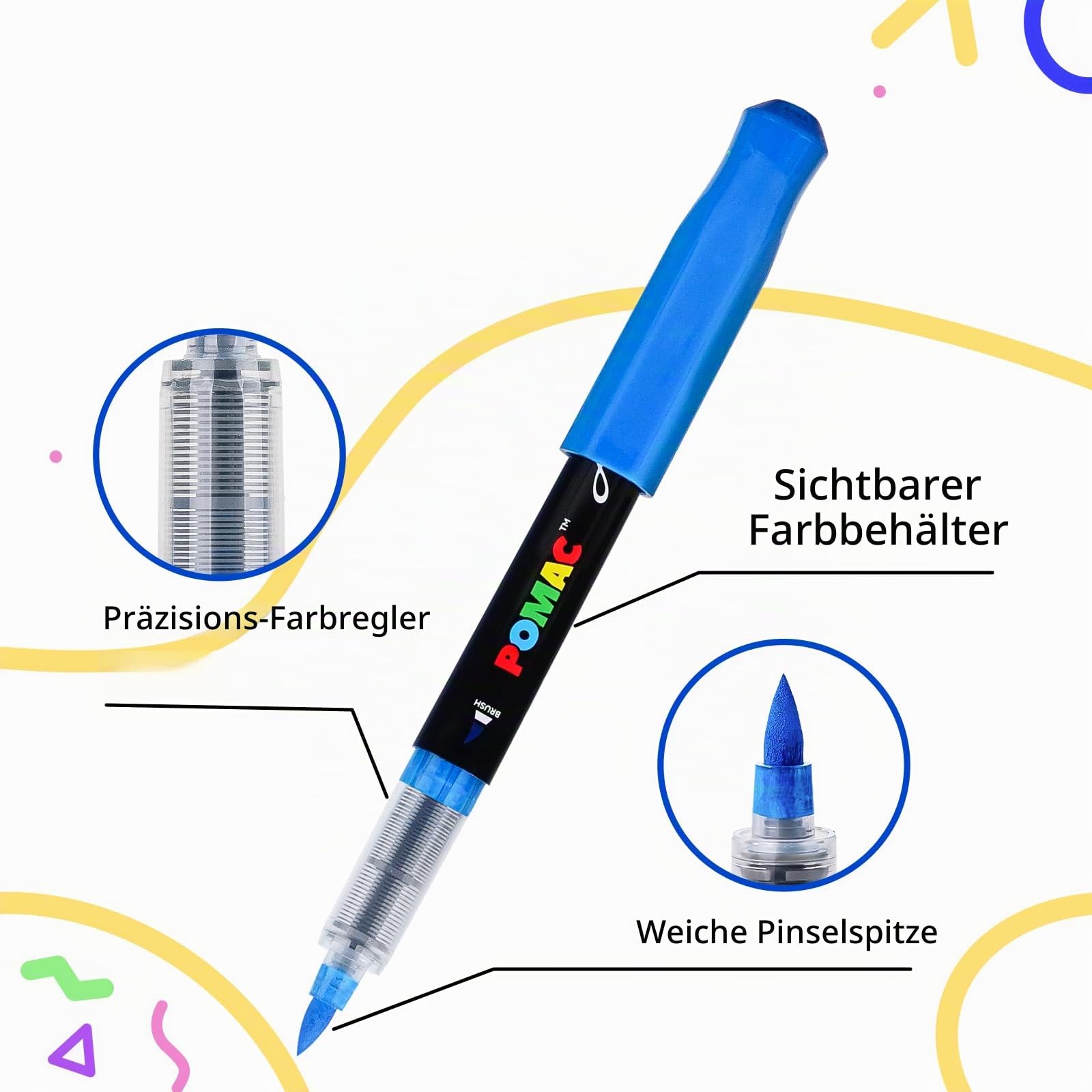 POMAC Acryl-Marker, 24, wasserbasierte Farbmarker, Pinselspitze, flüssige Acryl-Marker, wasserfest, für Stoff, Leinwand, Stein, Glas, Holz, Bastelarbeiten, Kunstbedarf