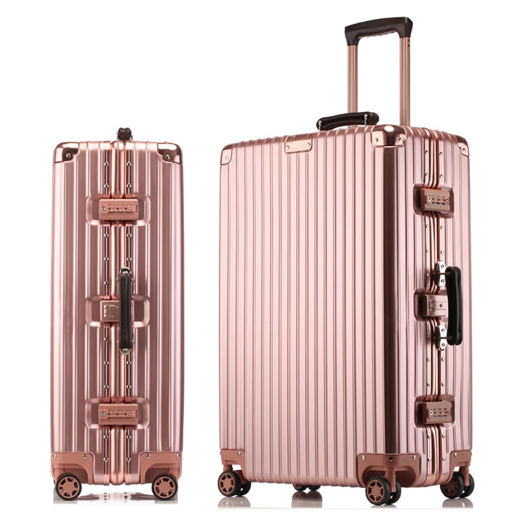 duża walizka PC Walizka z aluminiową ramą twardą skorupą bez zamka bagaż podręczny 20 cali z zamkiem szyfrowym TSA,Pink,24in