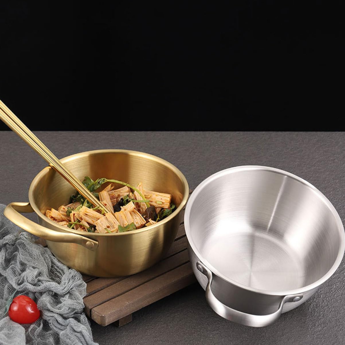 Pentola Piccola in Acciaio con Manico Pentola per Ramen Versatile per Cucina Bollire Latte Zuppa Cottura su Gas e Induzione Design Stabile e Colore Oro
