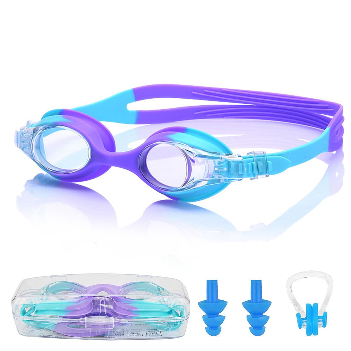 Wioklwe Kids Swimming Goggles For 6-14 Kids - Goggles Anti Fog Swim Goggle UV Resist No Leaking Childrens Swimming Goggles for Boys Girls Swim Glasses (Purple)