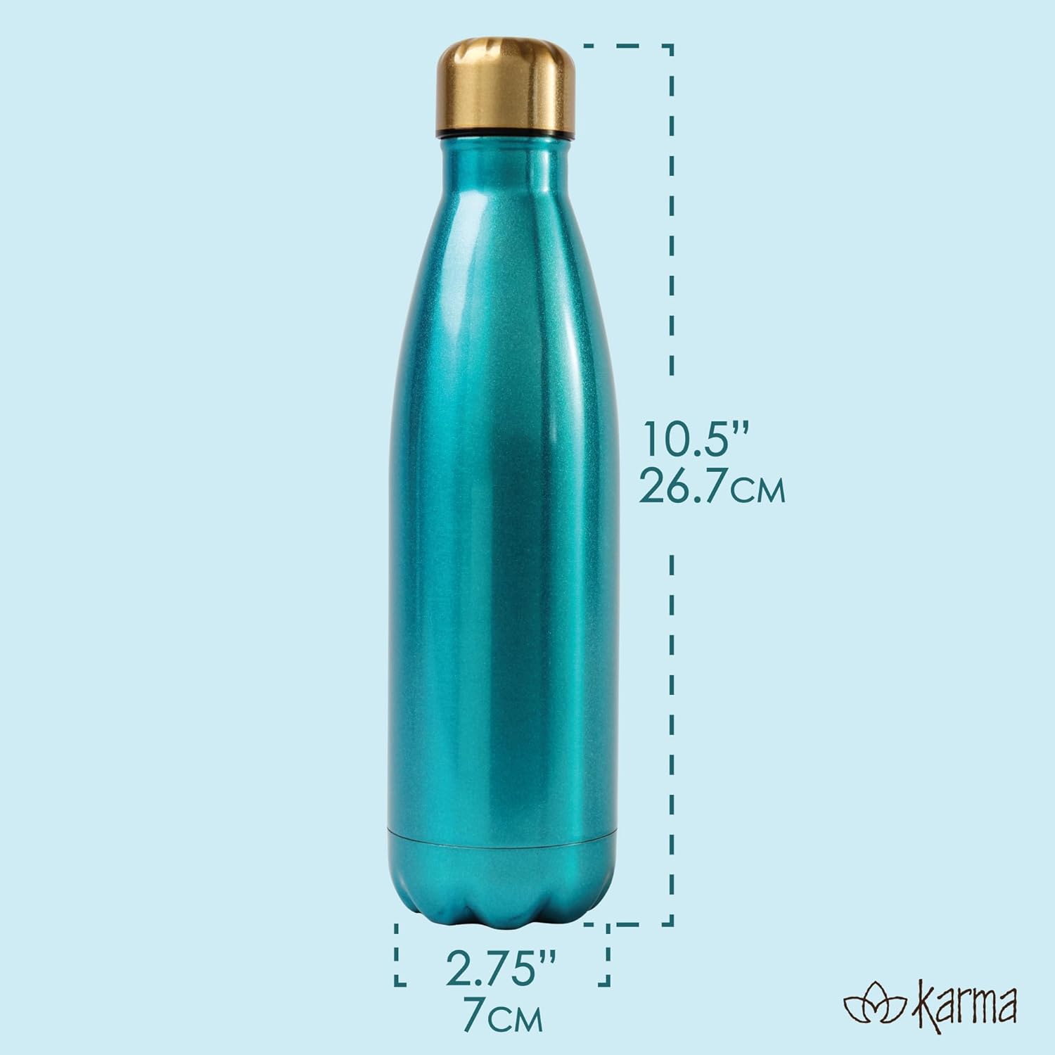 Karma Stainless Steel 16oz/473ml Insulated Water Bottle, Blue - Image 2