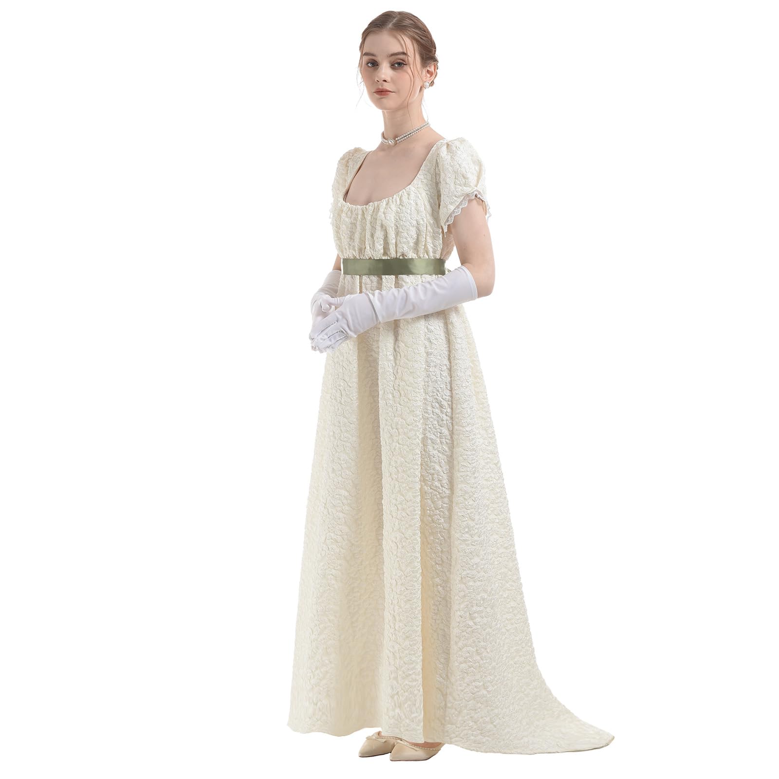 CR ROLECOSRegency Dresses for Women 1800s Empire Waist Dress Victorian Ball Gown with Shawl Regency Era Dress