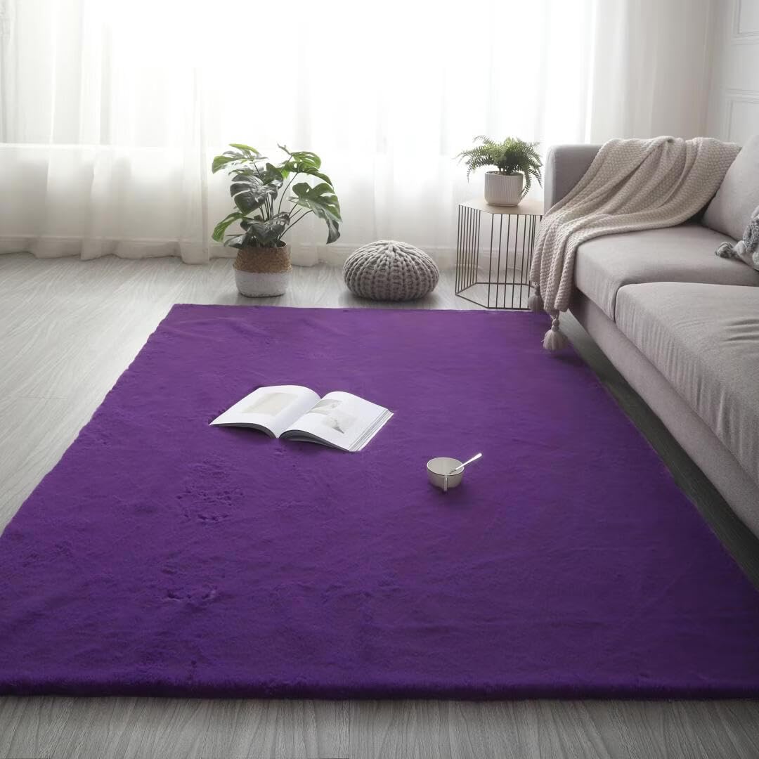 GGBOND Luxury Faux Rabbit Fur Carpet 100x180cm Thick Shaggy Plush Rug Anti-Shedding Hypoallergenic Non-Slip for Nursery Kids Play Pet Friendly Home Decor Purple
