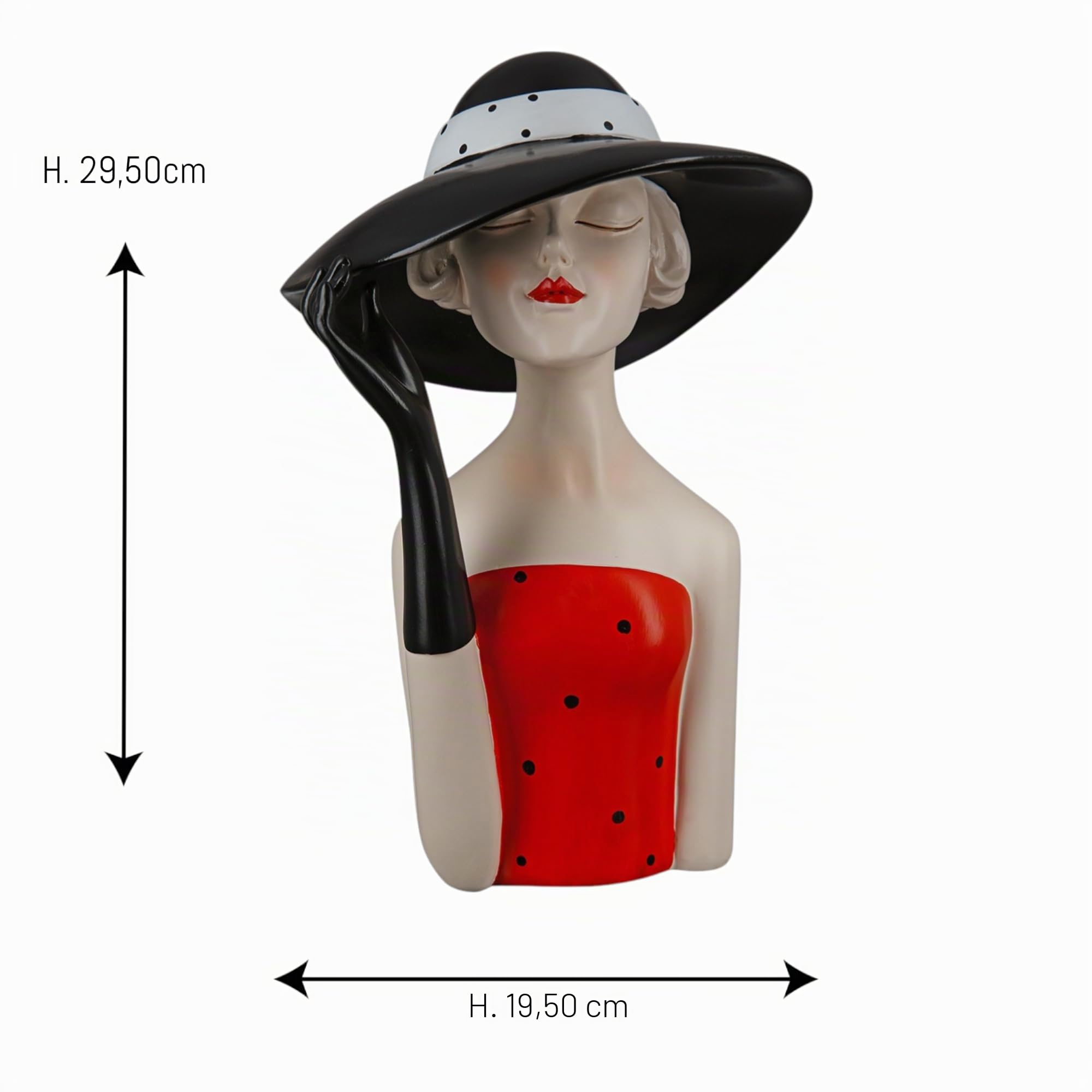 GILDE Dekofigur Frau Lady mit schwarzem Hut Kunstharz rot schwarz 29,5 cm