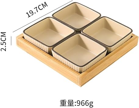 Creative Japanese-Style Home Ceramic Four-Grid Tray, Home Snack nut Exhibition Hall Snack Candy Tray - 6-Grid Green Square Butterfly Tray (4 Grid Beige Square Butterfly with Tray)
